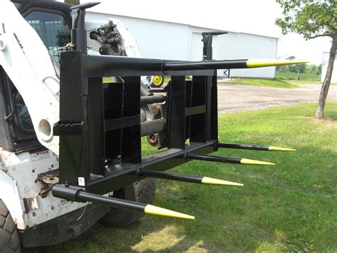 double fork bale spear skid steer|skid steer hay bale attachment.